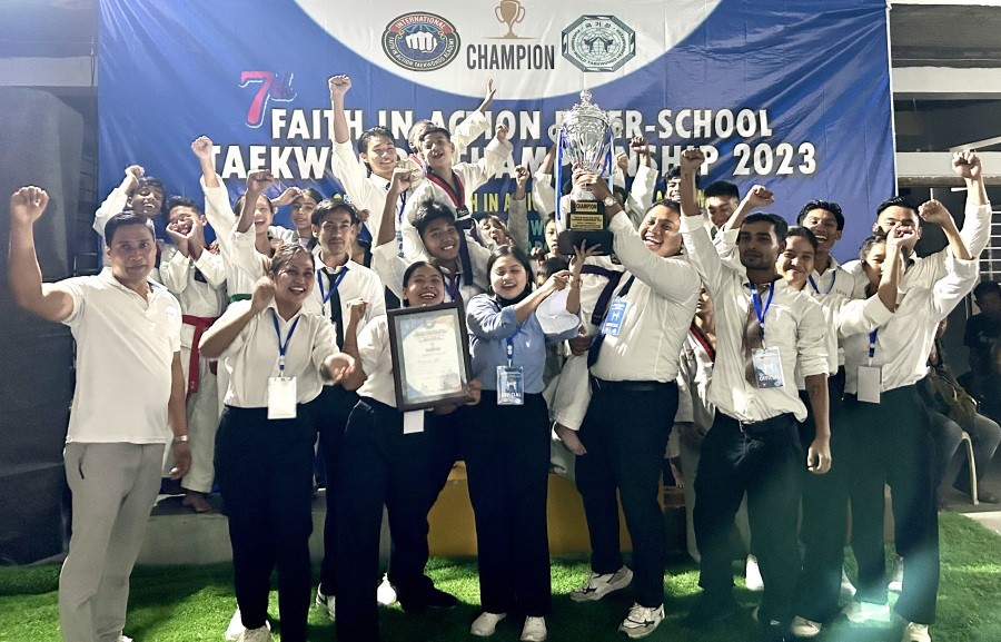 Immanuel Taekwondo Academy with the champion’s trophy of the 7th Faith in Action Inter-school Taekwondo Championship 2023 at Grace Academy, Dimapur on November 11. (Photo Courtesy: FAMAA).